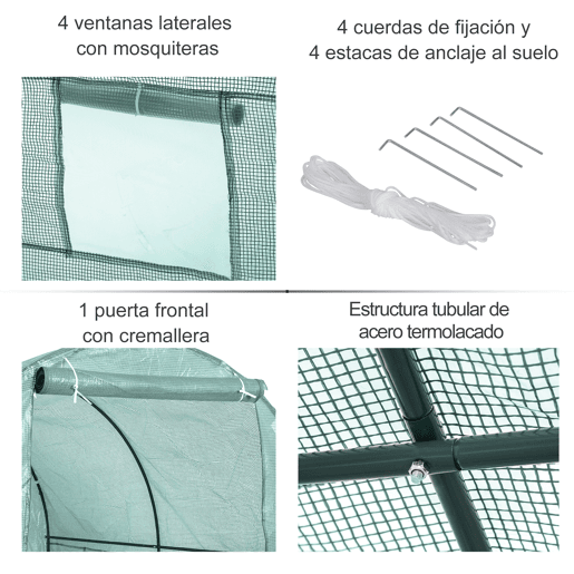 Outsunny Estufa Tipo Túnel 245x200x198cm Estufa de Jardim com Janelas e Portas Enroláveis para Cultivo de Plantas Verde