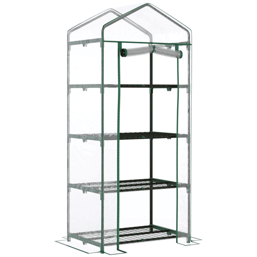 Outsunny Estufa de Jardim com 4 Prateleiras e Cobertura de PVC Estufa de Aço para Cultivo de Plantas Flores 70x50x160cm Transparente