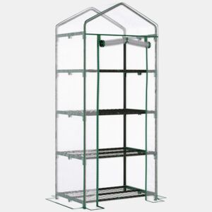 Outsunny Estufa de Jardim com 4 Prateleiras e Cobertura de PVC Estufa de Aço para Cultivo de Plantas Flores 70x50x160cm Transparente