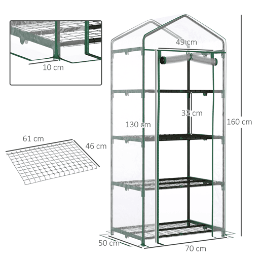Outsunny Estufa de Jardim com 4 Prateleiras e Cobertura de PVC Estufa de Aço para Cultivo de Plantas Flores 70x50x160cm Transparente