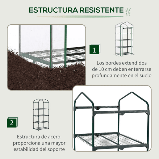 Outsunny Estufa de Jardim com 4 Prateleiras e Cobertura de PVC Estufa de Aço para Cultivo de Plantas Flores 70x50x160cm Transparente