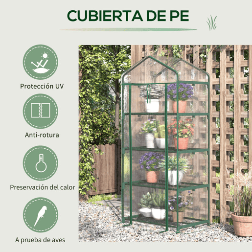 Outsunny Estufa de Jardim com 4 Prateleiras e Cobertura de PVC Estufa de Aço para Cultivo de Plantas Flores 70x50x160cm Transparente