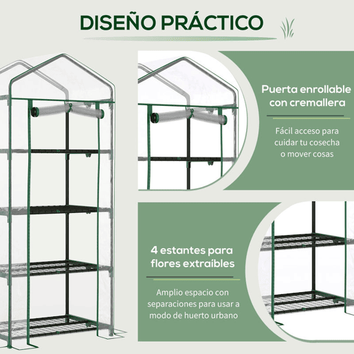 Outsunny Estufa de Jardim com 4 Prateleiras e Cobertura de PVC Estufa de Aço para Cultivo de Plantas Flores 70x50x160cm Transparente