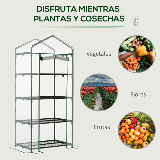 Outsunny Estufa de Jardim com 4 Prateleiras e Cobertura de PVC Estufa de Aço para Cultivo de Plantas Flores 70x50x160cm Transparente