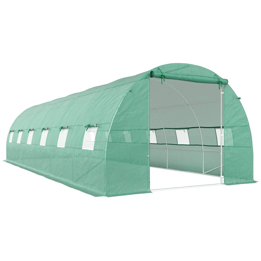 Outsunny Estufa tipo Túnel 8x3x2m Aço e PE 140 gm² Estufa para Cultivo de Plantas Tomates Verduras com 12 Janelas e Porta Enroláveis Verde