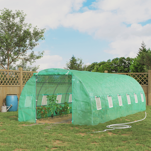 Outsunny Estufa tipo Túnel 8x3x2m Aço e PE 140 gm² Estufa para Cultivo de Plantas Tomates Verduras com 12 Janelas e Porta Enroláveis Verde