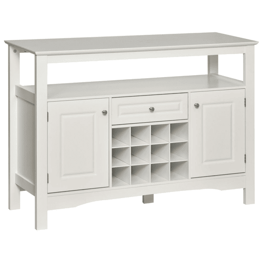 HOMCOM Aparador de Cozinha Aparador de Sala de Jantar com 1 Gaveta 1 Prateleira Aberta 2 Portas e Suporte para 12 Garrafas 116,5x40x82,5 cm Branco