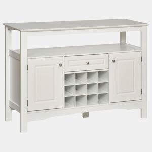 HOMCOM Aparador de Cozinha Aparador de Sala de Jantar com 1 Gaveta 1 Prateleira Aberta 2 Portas e Suporte para 12 Garrafas 116,5x40x82,5 cm Branco