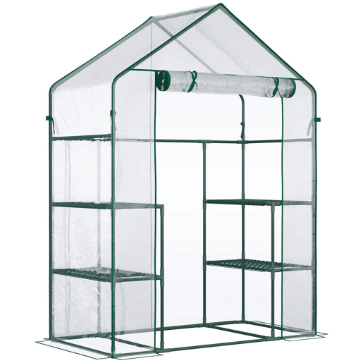 Outsunny Estufa de Jardim Estufa de Terraço com 4 Prateleiras 1 Porta com Fecho de Correr para Cultivo de Plantas Flores Vegetais 142x73x195 cm Verde