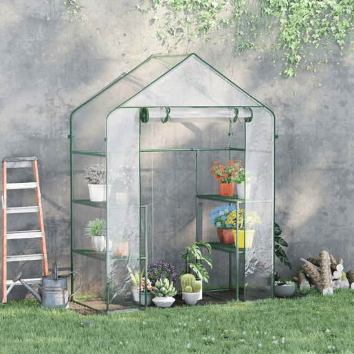 Outsunny Estufa de Jardim Estufa de Terraço com 4 Prateleiras 1 Porta com Fecho de Correr para Cultivo de Plantas Flores Vegetais 142x73x195 cm Verde