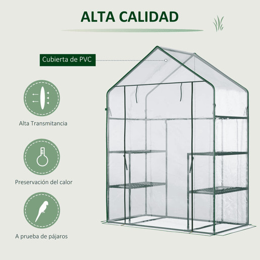 Outsunny Estufa de Jardim Estufa de Terraço com 4 Prateleiras 1 Porta com Fecho de Correr para Cultivo de Plantas Flores Vegetais 142x73x195 cm Verde
