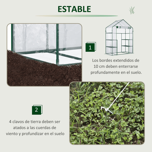 Outsunny Estufa de Jardim Estufa de Terraço com 4 Prateleiras 1 Porta com Fecho de Correr para Cultivo de Plantas Flores Vegetais 142x73x195 cm Verde