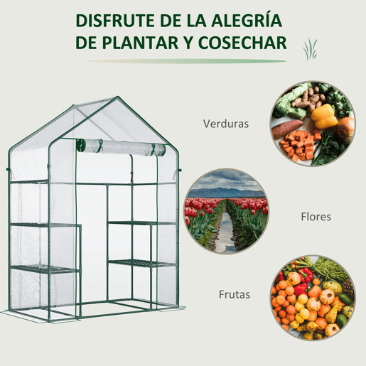 Outsunny Estufa de Jardim Estufa de Terraço com 4 Prateleiras 1 Porta com Fecho de Correr para Cultivo de Plantas Flores Vegetais 142x73x195 cm Verde