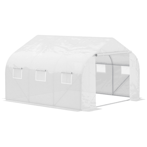 Outsunny Estufa Tipo Túnel 350x300x200 cm com Porta Enrolável 6 Janelas Estufa para Cultivo de Plantas Verduras Branco