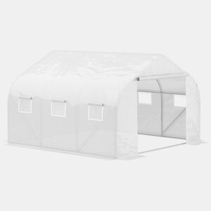 Outsunny Estufa Tipo Túnel 350x300x200 cm com Porta Enrolável 6 Janelas Estufa para Cultivo de Plantas Verduras Branco