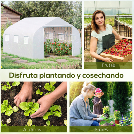 Outsunny Estufa Tipo Túnel 350x300x200 cm com Porta Enrolável 6 Janelas Estufa para Cultivo de Plantas Verduras Branco