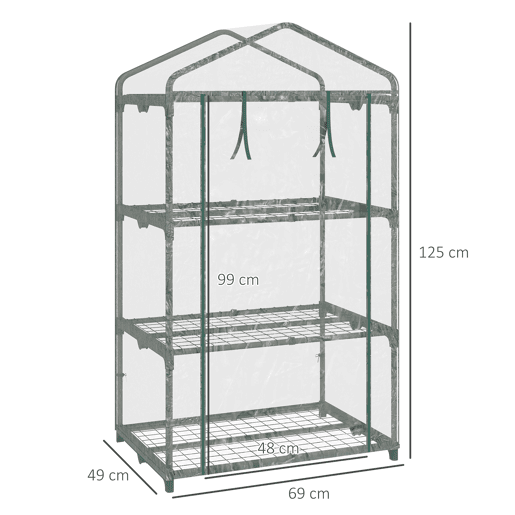 Outsunny Estufa de Jardim com 3 Prateleiras Metálicas e Porta Enrolável Estufa de Varanda Exterior para Cultivo de Plantas Flores 69x49x125cm Transparente