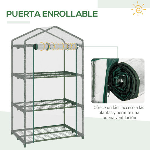 Outsunny Estufa de Jardim com 3 Prateleiras Metálicas e Porta Enrolável Estufa de Varanda Exterior para Cultivo de Plantas Flores 69x49x125cm Transparente