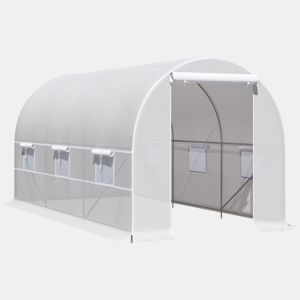 Outsunny Estufa Tipo Túnel 400x200x200cm Estufa de Jardim com Portas Enroláveis e 6 Janelas Cobertura de PE 140 gm² Estrutura de Metal para Cultivo de Plantas Verduras Branco