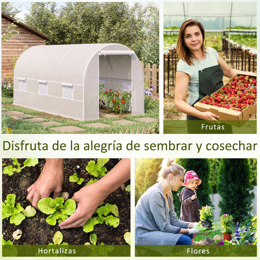 Outsunny Estufa Tipo Túnel 400x200x200cm Estufa de Jardim com Portas Enroláveis e 6 Janelas Cobertura de PE 140 gm² Estrutura de Metal para Cultivo de Plantas Verduras Branco
