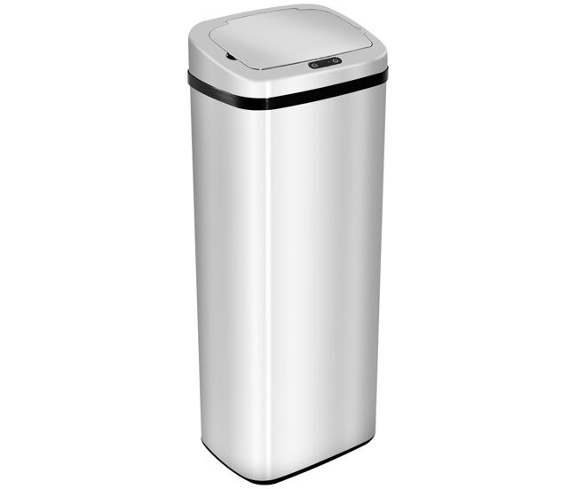 Homcom papelera de cocina 50l cubo de basura cocina con sensor detector de movimiento y apertura automático de acero inoxidable y abs 33x25x84 cm plata