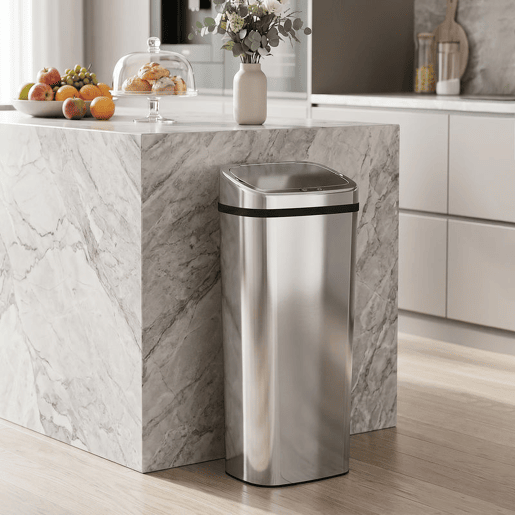 HOMCOM Caixote do Lixo de Cozinha 50L com Sensor de Movimento e Abertura Automática em Aço Inoxidável e ABS 33x25x84 cm Prata