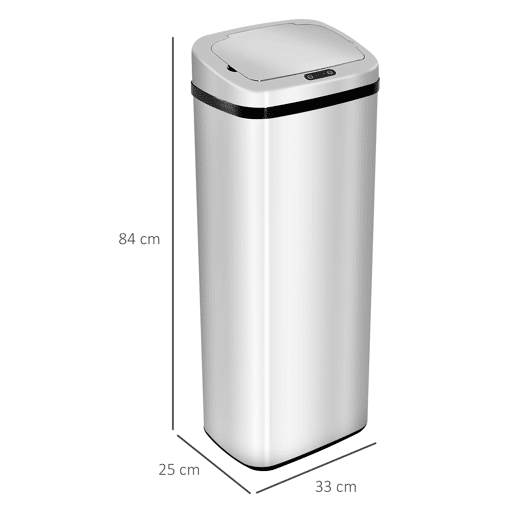 HOMCOM Caixote do Lixo de Cozinha 50L com Sensor de Movimento e Abertura Automática em Aço Inoxidável e ABS 33x25x84 cm Prata