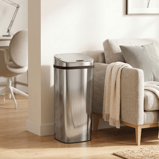 HOMCOM Caixote do Lixo de Cozinha 50L com Sensor de Movimento e Abertura Automática em Aço Inoxidável e ABS 33x25x84 cm Prata