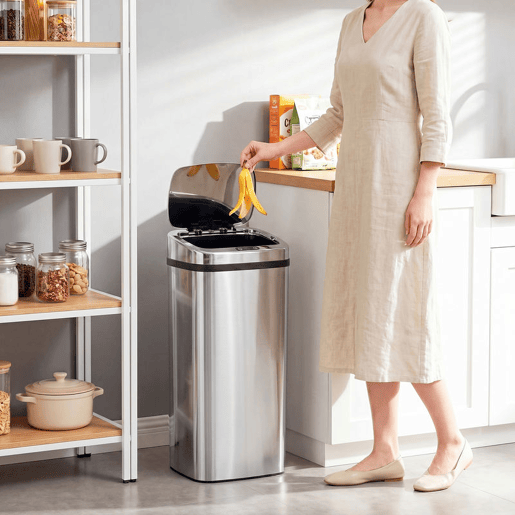 HOMCOM Caixote do Lixo de Cozinha 50L com Sensor de Movimento e Abertura Automática em Aço Inoxidável e ABS 33x25x84 cm Prata