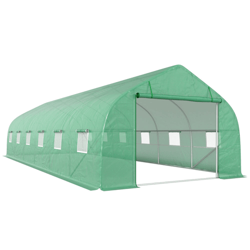 Outsunny Estufa Tipo Túnel 800x300x200cm com 12 Janelas e Porta Enrolável Cobertura de PE 140gm² e Aço Teto Pontiagudo para Cultivo de Plantas Verduras Verde