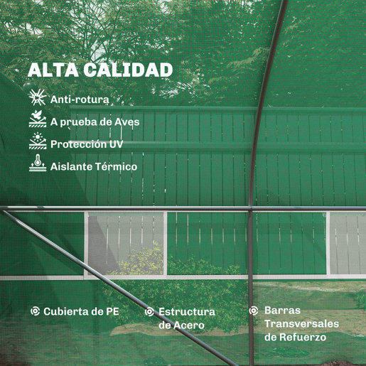 Outsunny Estufa Tipo Túnel 800x300x200cm com 12 Janelas e Porta Enrolável Cobertura de PE 140gm² e Aço Teto Pontiagudo para Cultivo de Plantas Verduras Verde