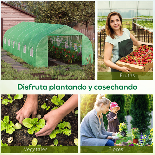 Outsunny Estufa Tipo Túnel 800x300x200cm com 12 Janelas e Porta Enrolável Cobertura de PE 140gm² e Aço Teto Pontiagudo para Cultivo de Plantas Verduras Verde