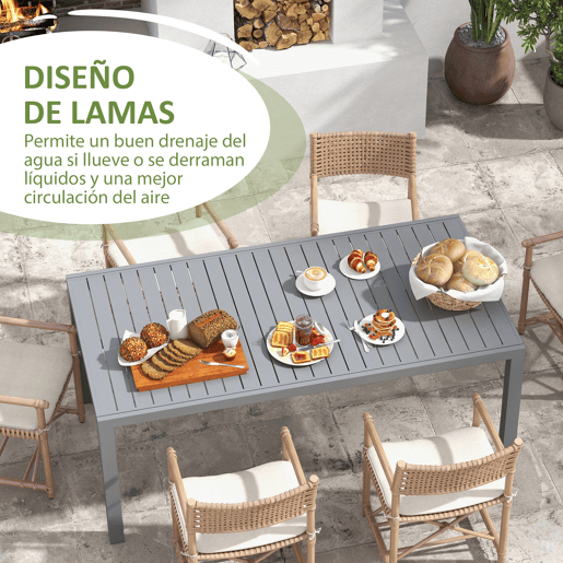 Outsunny Mesa de Jardim Extensível Mesa de Jantar Exterior Mesa de Terraço Retangular para 6-8 Pessoas com Estrutura de Alumínio Capacidade 50 kg para Varanda 180240x94x73 cm Cinza Escuro