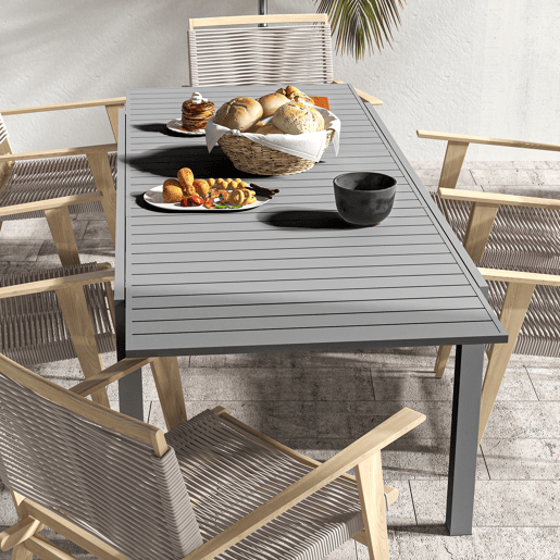 Outsunny Mesa de Jardim Extensível Mesa de Jantar Exterior Mesa de Terraço Retangular para 6-8 Pessoas com Estrutura de Alumínio Capacidade 50 kg para Varanda 180240x94x73 cm Cinza Escuro