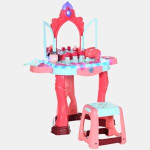 AIYAPLAY Toucador Infantil para Crianças acima de 3 Anos com Banco Espelho Luz Música e Secador Inclui 18 Acessórios Toucador de Maquilhagem 57x34x76cm Multicor