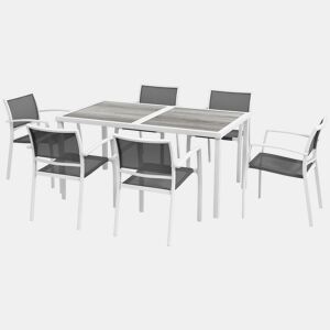 Outsunny Conjunto de Refeição de Jardim de 7 Peças com 1 Mesa de Exterior e 6 Cadeiras Empilháveis Estilo Moderno para Terraço Pátio Branco e Cinza