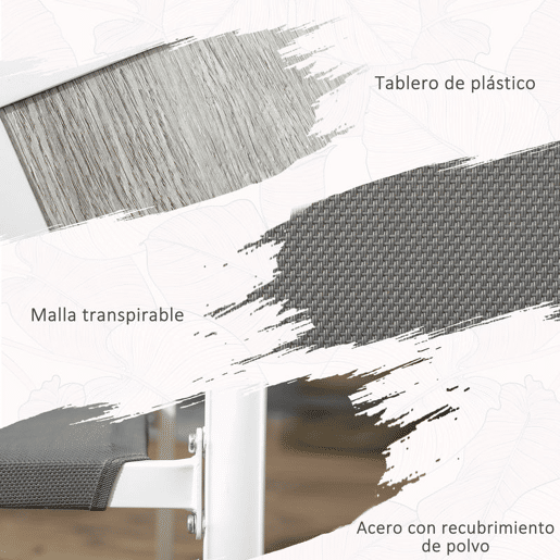 Outsunny Conjunto de Refeição de Jardim de 7 Peças com 1 Mesa de Exterior e 6 Cadeiras Empilháveis Estilo Moderno para Terraço Pátio Branco e Cinza