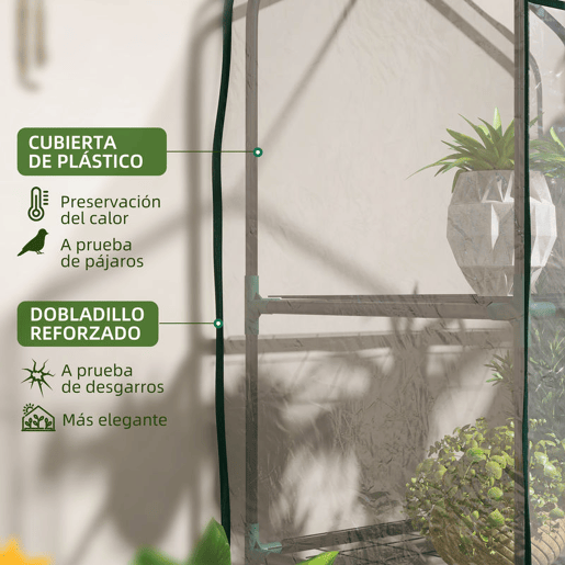 Outsunny Estufa de Jardim de 3 Níveis Estufa de Terraço com 3 Prateleiras 1 Porta com Fecho de Correr para Cultivo de Plantas Flores Vegetais, 59x39x127 cm Transparente