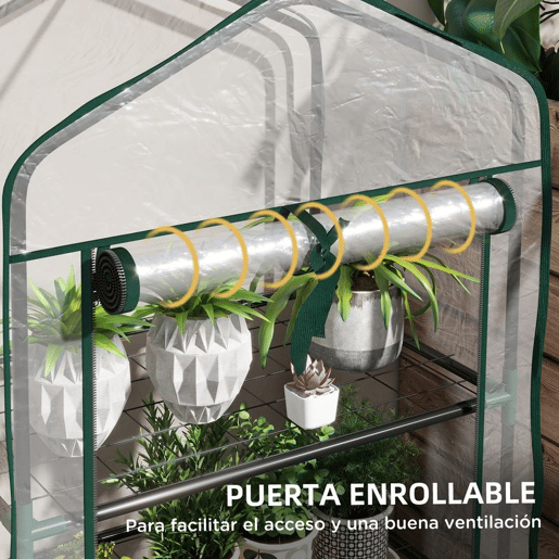 Outsunny Estufa de Jardim de 3 Níveis Estufa de Terraço com 3 Prateleiras 1 Porta com Fecho de Correr para Cultivo de Plantas Flores Vegetais, 59x39x127 cm Transparente