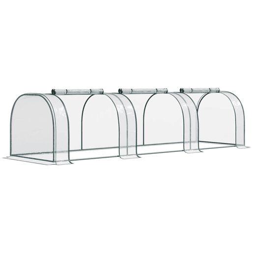 Outsunny Estufa 350x100x80 cm para Jardim Varanda Estufa Pequena para Cultivo de Plantas com 3 Janelas Estrutura de Aço e PVC Transparente e Verde