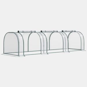 Outsunny Estufa 350x100x80 cm para Jardim Varanda Estufa Pequena para Cultivo de Plantas com 3 Janelas Estrutura de Aço e PVC Transparente e Verde