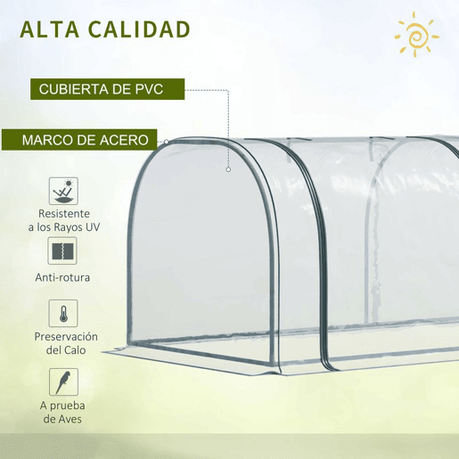 Outsunny Estufa 350x100x80 cm para Jardim Varanda Estufa Pequena para Cultivo de Plantas com 3 Janelas Estrutura de Aço e PVC Transparente e Verde
