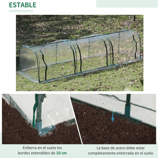 Outsunny Estufa 350x100x80 cm para Jardim Varanda Estufa Pequena para Cultivo de Plantas com 3 Janelas Estrutura de Aço e PVC Transparente e Verde