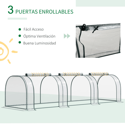 Outsunny Estufa 350x100x80 cm para Jardim Varanda Estufa Pequena para Cultivo de Plantas com 3 Janelas Estrutura de Aço e PVC Transparente e Verde