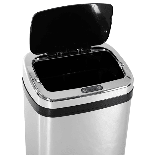 HOMCOM Balde de Lixo Inteligente de Aço Inoxidável 30L com Sensor Infravermelho de Abertura Automática para Cozinha Dormitório Casa de Banho 33x25x58 cm Prata e Preto
