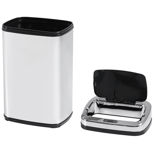 HOMCOM Balde de Lixo Inteligente de Aço Inoxidável 30L com Sensor Infravermelho de Abertura Automática para Cozinha Dormitório Casa de Banho 33x25x58 cm Prata e Preto