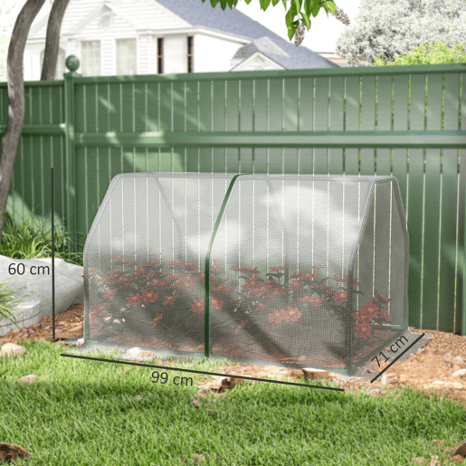 Outsunny Estufa de Jardim Terraço 100x70x60cm Estufa Pequena com Zíper pra Cultivos de Plantas Flores Estrutura de Aço Cobertura PE Branco