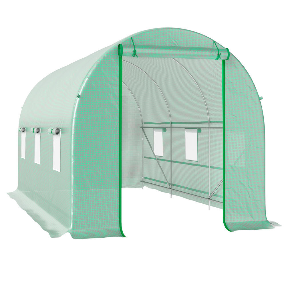 Outsunny invernadero de exterior 4x2x2 m invernadero de túnel con 6 ventanas de malla y puerta enrollable con cremallera invernadero de huerto anti-uv para patio jardín verde