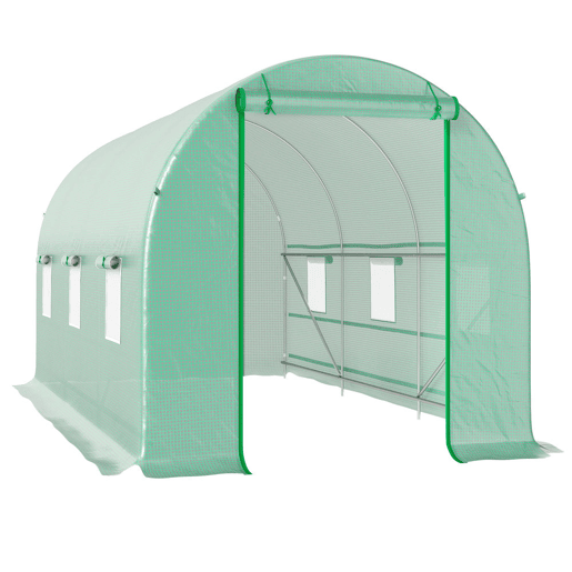 Outsunny Estufa Tipo Túnel 400x200x200cm Estufa de Túnel com Portas Enroláveis e 6 Janelas Cobertura de PE 140 gm² Estrutura de Metal para Cultivo de Plantas Verduras Verde