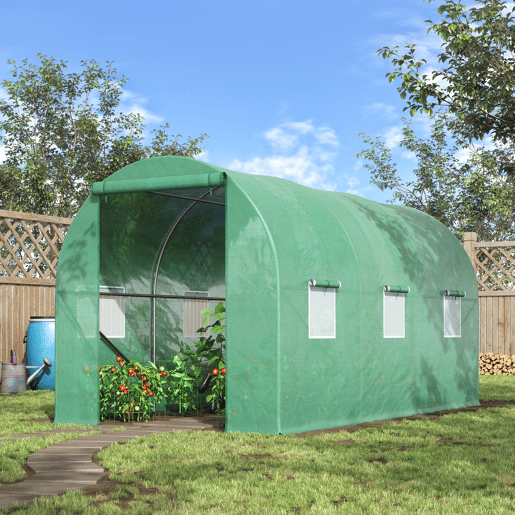 Outsunny Estufa Tipo Túnel 400x200x200cm Estufa de Túnel com Portas Enroláveis e 6 Janelas Cobertura de PE 140 gm² Estrutura de Metal para Cultivo de Plantas Verduras Verde